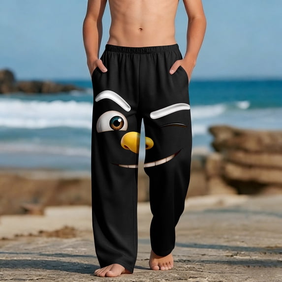 SGFCWSX Boys Pants Elastic Waist Loose Fit Soft Graphic Lounge Pants for Teens Black Size 13 Years