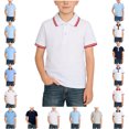 thumbnail image 1 of SGFCWSX Boys Short Sleeve Polo Shirt, Kids Collared Striped Trim Tees Daily School Summer Top Red Size 11-12 Years, 1 of 5