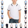 thumbnail image 1 of SGFCWSX Boys Short Sleeve Polo Shirt, Kids Striped Trim Tees Collared Daily School Summer Top Black Size 11-12 Years, 1 of 5