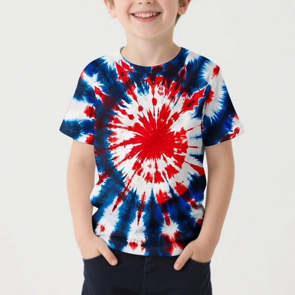 SGFCWSX Boys Short Sleeve T-Shirt, Kids Crewneck Regular Fit Tie-Dye Summer Tees Casual Everyday Tops Multicolor Size 7-8 Years