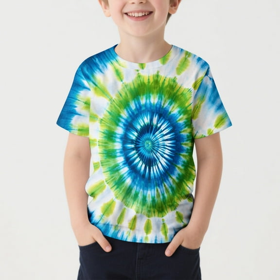 SGFCWSX Boys Short Sleeve T-Shirt, Kids Crewneck Tie-Dye Summer Tees Regular Fit Casual Tops Multicolor Size 9-10 Years