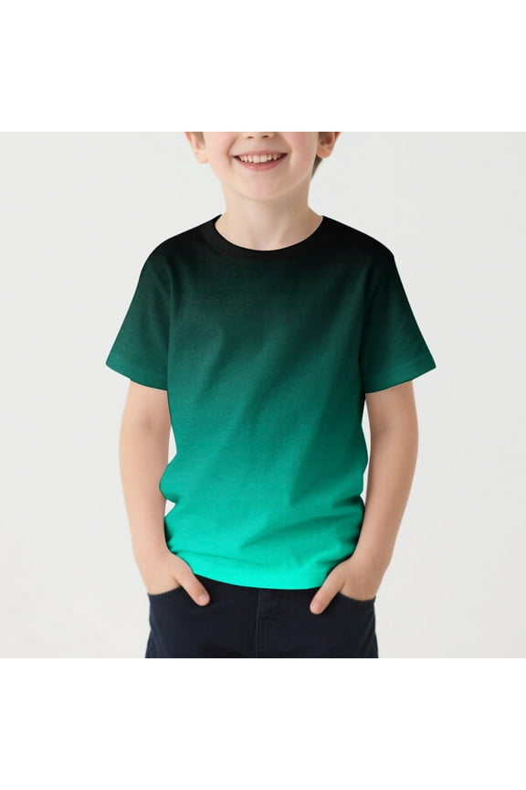 Boys Short Sleeve T-Shirt, Kids Gradient Summer Tees Crew Neck Regular Fit Casual Tops Army Green Size 10-11Years