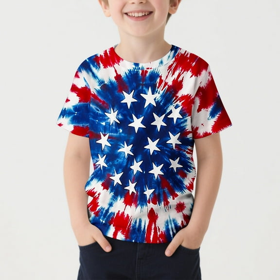 SGFCWSX Boys Short Sleeve T-Shirt, Kids Regular Fit Tie-Dye Print Summer Tees Crewneck Casual Everyday Tops Multicolor Size 9-10 Years
