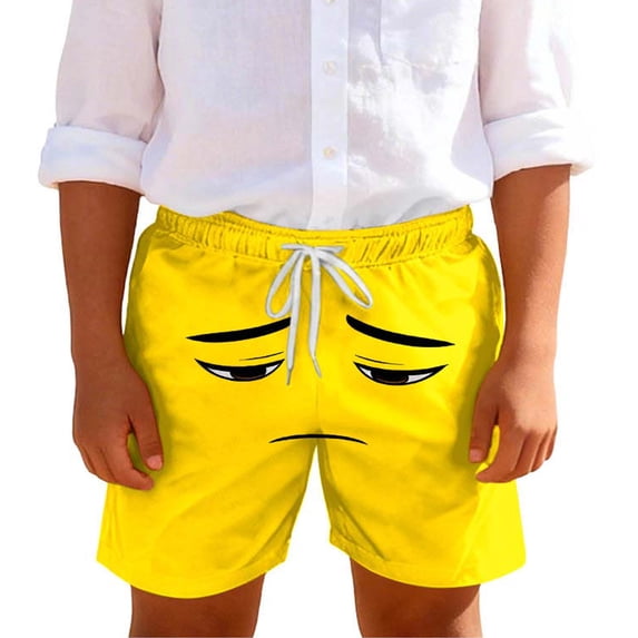 SGFCWSX Boys Shorts,Face Print Drawstring Waist Loose Fit Drawstring Shorts Yellow 7-8 T