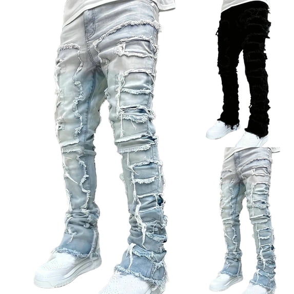SGFCWSX Boys Stacked Jeans, Teens Skinny Denim Pants Ripped Slim Fit Y2K Trouser Light Blue Size 12-13Years