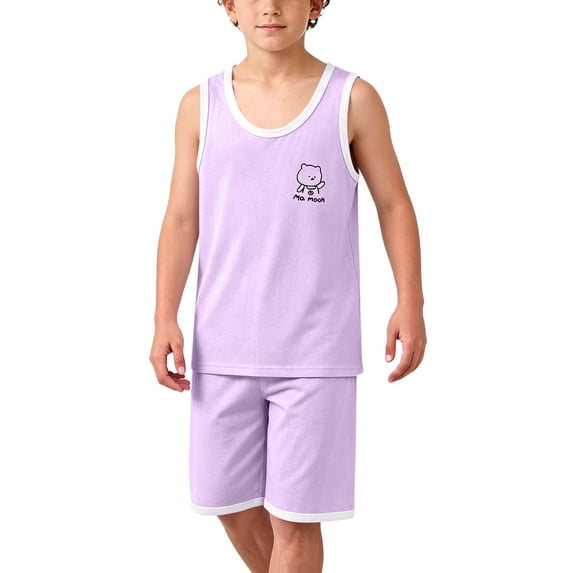 SGFCWSX Boys Summer Outfits 2 Piece Graphic Print Sleeveless Tank Top and Elastic Waist Shorts Set Casual Daily Clothes for Kids Purple Size 10