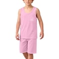 thumbnail image 1 of SGFCWSX Boys Summer Outfits 2 Piece Graphic Print Sleeveless Tank Top and Elastic Waist Shorts Set Casual Daily Clothes for Teens Pink Size 15, 1 of 7