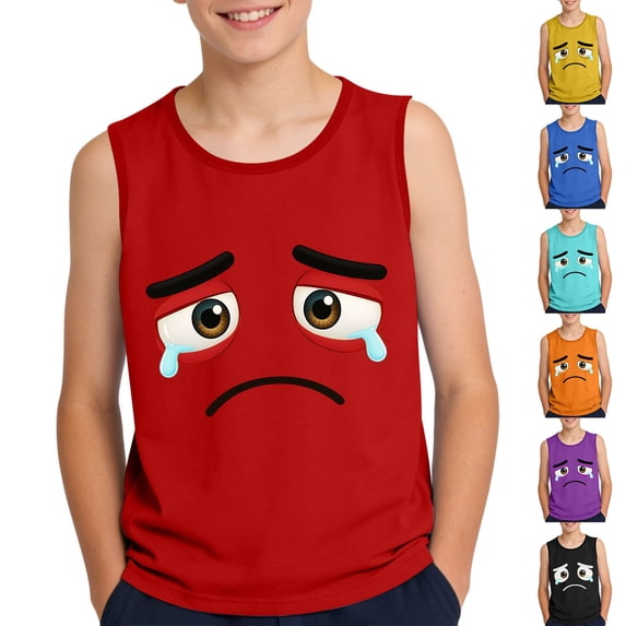 SGFCWSX Boys Summer Tank Tops Print Sleeveless Casual Crew Neck Beach Outdoor Daily Wear Shirts for Kids Red Size 8 Years