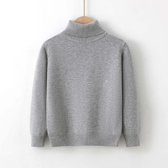 SGFCWSX Boys Sweater Turtleneck Solid Knit Winter Warm Soft Long Sleeve Casual Everyday School Basic Pullover Gray Size 2T