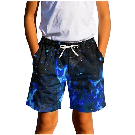 SGFCWSX Boys Swim Trunks with Pockets Elastic Waist Quick Dry Graphic Print Summer Beach Shorts for Kids Blue Size 7-8 Years
