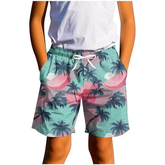 SGFCWSX Boys Swim Trunks with Pockets Elastic Waist Quick Dry Hawaiian Graphic Summer Beach Shorts for Teens Pink Size 13-14 Years