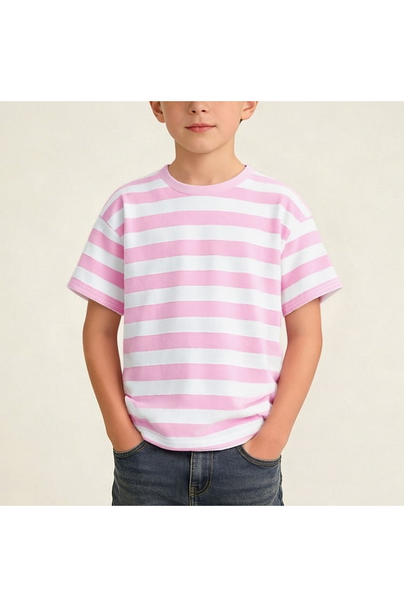 Boys T Shirts Crew Neck Short Sleeve Striped Casual Soft Lightweight Daily Tops for Teens Pink Size 14