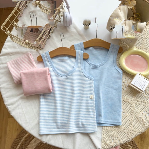 SGFCWSX Boys Tank Tops 2 Pack Striped Cotton Sleeveless Casual Daily Wear Top Light Blue Size 4 Years
