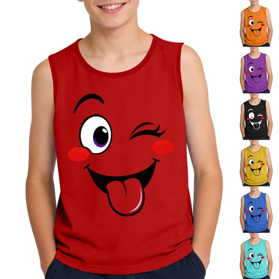 SGFCWSX Boys Tank Tops Crew Neck Print Sleeveless Regular Fit Beach Outdoor Daily Wear Shirts for Kids Red Size 8 Years