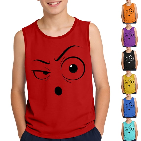 SGFCWSX Boys Tank Tops Regular Fit Sleeveless Print Crew Neck Casual Daily Wear Beach Shirts for Kids Red Size 8 Years