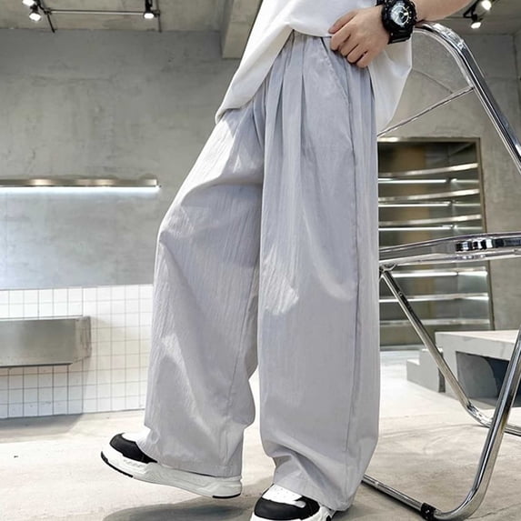 SGFCWSX Boys Wide Leg Pants Elastic Waist Loose Fit with Pockets Casual Daily Wear for Kids Gray Size 11