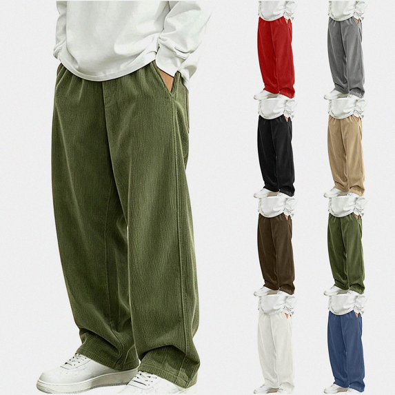 SGFCWSX Boys Wide Leg Pants, Loose Fit Corduroy Elastic Waist Casual Trousers for School Streetwear Outfits Army Green Size 10