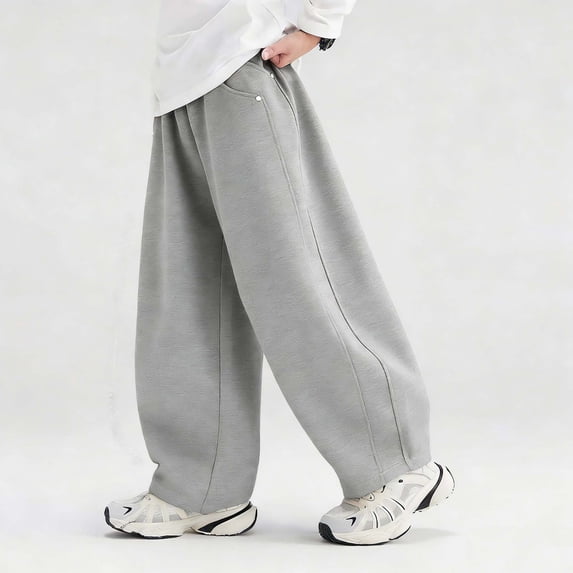 SGFCWSX Boys Wide Leg Sweatpants Elastic Waist Loose Fit with Pockets Soft Casual Kids Trousers Daily Wear Gray Size 10-11Years