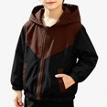 thumbnail image 1 of SGFCWSX Boys Windbreaker Hooded Lightweight Jacket Color Block Zip Up Windproof Outdoor Coat Brown Size 2T, 1 of 7