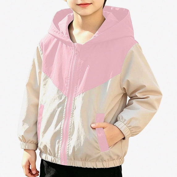 SGFCWSX Boys Windbreaker Hooded Lightweight Jacket Color Block Zip Up Windproof Outdoor Coat Pink Size 12M