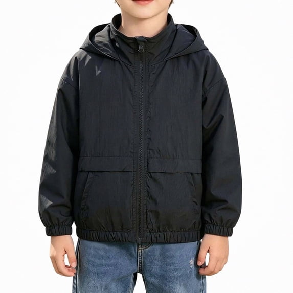 SGFCWSX Boys Windbreaker Jacket Lightweight Hooded Zip Up Water Resistant Outdoor Coat Black Size 12