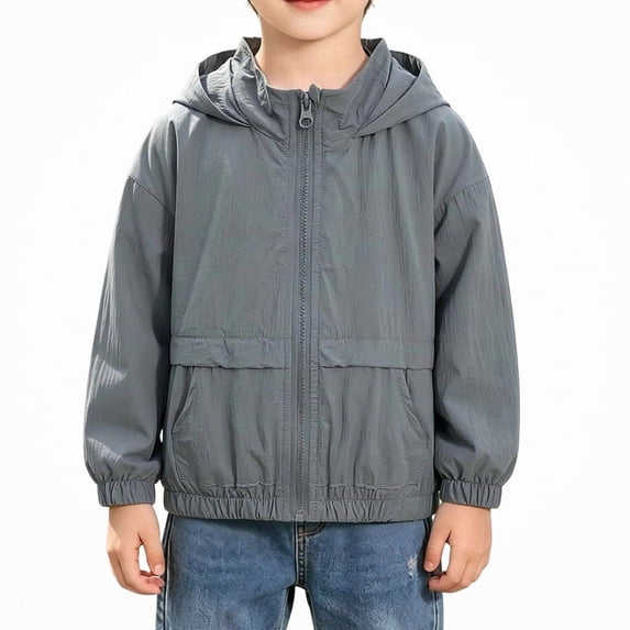 SGFCWSX Boys Windbreaker Jacket Lightweight Hooded Zip Up Water Resistant Outdoor Coat Gray Size 12