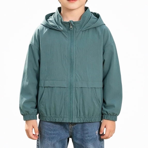SGFCWSX Boys Windbreaker Jacket Lightweight Hooded Zip Up Water Resistant Outdoor Coat Green Size 4T