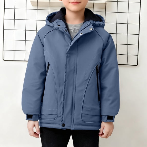 SGFCWSX Boys Winter Jacket Hooded Fleece Lined Warm Windproof Water Resistant School Snow Outdoor Wear with Pockets Blue Size 3T