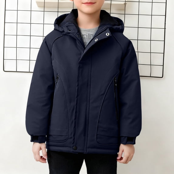 SGFCWSX Boys Winter Jacket Hooded Fleece Lined Warm Windproof Water Resistant School Snow Outdoor Wear with Pockets Navy Size 3T