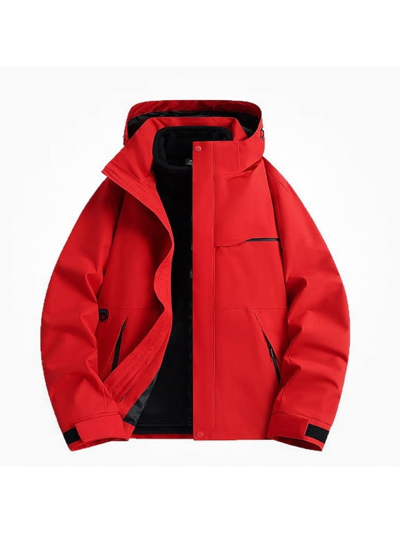 Boys Winter Jacket, Hooded Waterproof Windproof Warm Ski Coat, Outdoor Snow School Outerwear Red Size 10