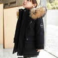 thumbnail image 1 of SGFCWSX Boys Winter Parka Long Puffer Coat Faux Fur Hood Waterproof Windproof Insulated School Outerwear Black Size 7, 1 of 5