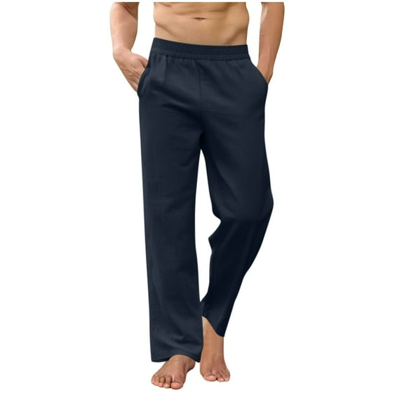 SGFCWSX Cargo Pants for Men,Solid Color Elastic Waist Casual Loose Lightweight Trousers Navy M