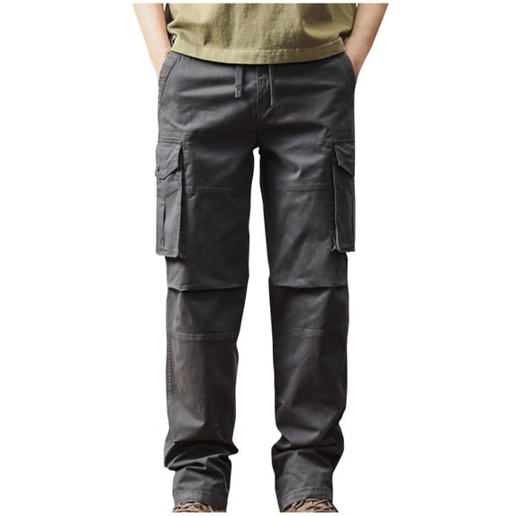 SGFCWSX Cargo Pants for Men– Solid Multi-Pocket Outdoor Casual Pants with Adjustable Drawstring Waist Gray Size L