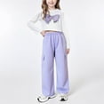thumbnail image 1 of SGFCWSX Girls 2-Piece Outfit, Long Sleeve Cropped Top and Cargo Wide-Leg Pants, Kids Trendy Casual Clothing Set Purple Size 11-12 Years, 1 of 7