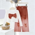 thumbnail image 1 of SGFCWSX Girls 2-Piece Outfit, Long Sleeve Cropped Top and Ombre Distressed Jeans, Trendy Daily Casual Clothing Set for Kids Brown Size 5-6Years, 1 of 7