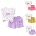 thumbnail image 1 of SGFCWSX Girls 2 Piece Outfits Floral Ruffle Sleeve Tops Layered Bow Shorts Summer Casual Clothes Set Purple Size 2T, 1 of 10