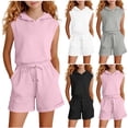 thumbnail image 1 of SGFCWSX Girls 2 Piece Outfits Hooded Sleeveless Top and Shorts Set Summer Casual Athletic Clothes with Pockets Pink Size 12, 1 of 1