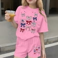 thumbnail image 1 of SGFCWSX Girls 2 Piece Outfits Kids 4th of July Oversized Summer Casual Short Sleeve T Shirt Graphic Print Elastic Waist Shorts Daily Wear Pink Size 7-8 Years, 1 of 6