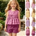 thumbnail image 1 of SGFCWSX Girls 2 Piece Outfits Sleeveless Gingham Ruffle Peplum Tops Solid Shorts Summer Casual Clothes Set Hot Pink Size 4T, 1 of 10