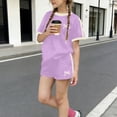 thumbnail image 1 of SGFCWSX Girls 2 Piece Outfits Summer Bow Print Short Sleeve T Shirt Side Stripe Shorts Set for Kids Purple Size 8, 1 of 6