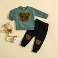 thumbnail image 1 of SGFCWSX Girls 2 Piece Set Toddler Winter Outfits Patched Bear Sweatshirt and Jogger Pants Sets Green Size 6 Years, 1 of 9