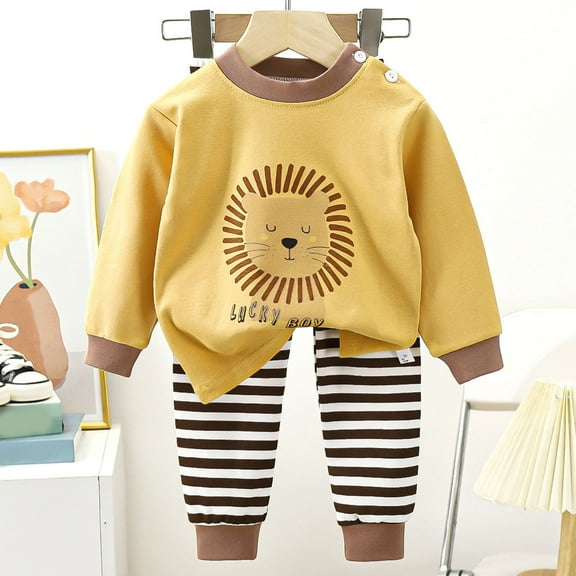 SGFCWSX Girls 2 Piece Set Toddler Winter Outfits Print Sweatshirts and Striped Pants Sets Yellow Size 1 Years