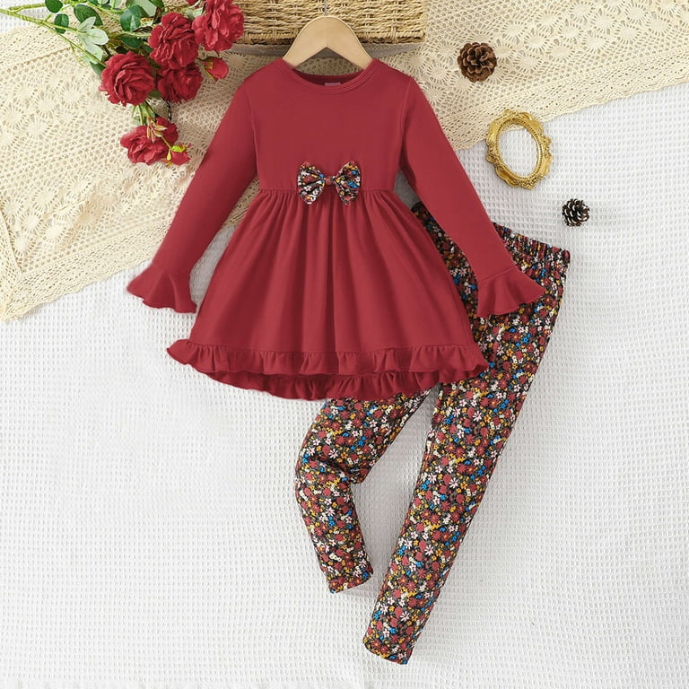 SGFCWSX Girls Piece Set Toddler Winter Outfits Ruffled Dress and