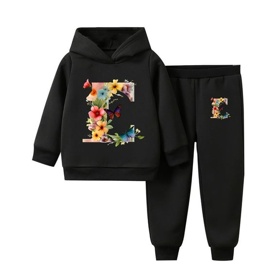 SGFCWSX Girls 2 Piece Sets Hoodie Fall Outfits Warm Skinny Sweatpants and Sweatshirts Set Black Size 7-8T