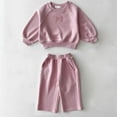 thumbnail image 1 of SGFCWSX Girls 2 Piece Sets Long Sleeve Fall Outfits Warm Wide Leg Sweatpants and Sweatshirts Set Pink Size 2 Years, 1 of 3