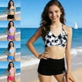 thumbnail image 1 of SGFCWSX Girls 2-Piece Swimsuit, Kids Halter Bikini Tie Dye Crisscross Crop Top and Ruched Skirted Bottom, Bathing Suit for Beach Pool Black Size 4-5Years, 1 of 7