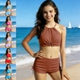 thumbnail image 1 of SGFCWSX Girls 2 Piece Swimsuit, Teens Halter Crop Top with Front Keyhole Cutout and Boy Shorts, Bathing Suit for Beach Pool Brown Size 16-17Years, 1 of 10