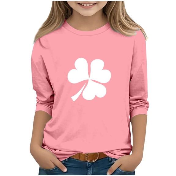 SGFCWSX Girls 3/4 Sleeve T-Shirt, Kids Summer Printed Casual Top Pink Size 5-6 Years