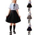 thumbnail image 1 of SGFCWSX Girls 3-Piece School Uniform Set, Kids Short Sleeve Collared Shirt with Bow Tie and Pleated Skirt Outfit Black Size 7-8 Years, 1 of 8