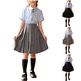 thumbnail image 1 of SGFCWSX Girls 3-Piece School Uniform Set, Teens Short Sleeve Collared Shirt with Bow Tie and Pleated Skirt Outfit Gray Size 12-13 Years, 1 of 8
